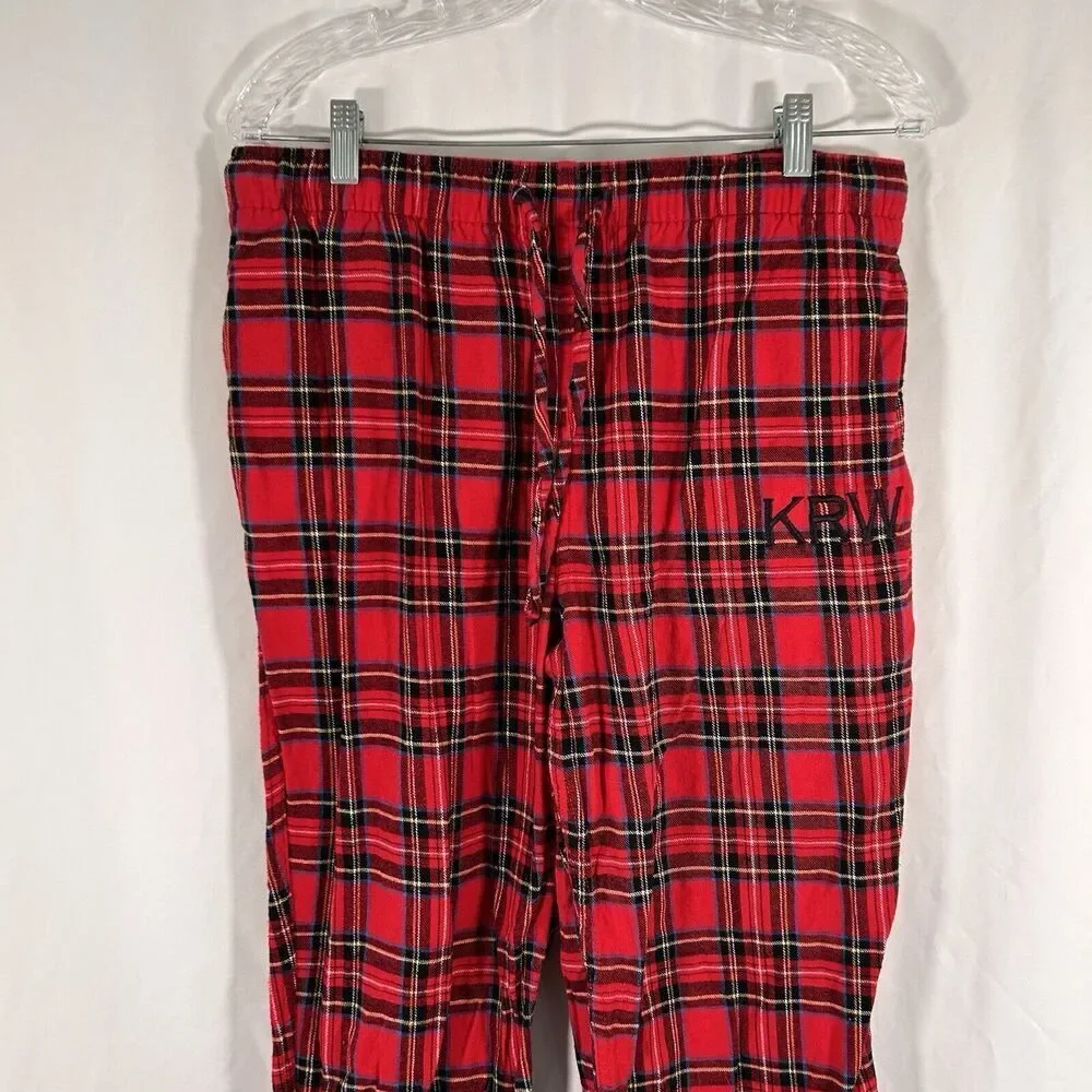 J. Crew Sleep Pants Men's Large Red Plaid Drawstring Pull On Pockets KRW Cotton